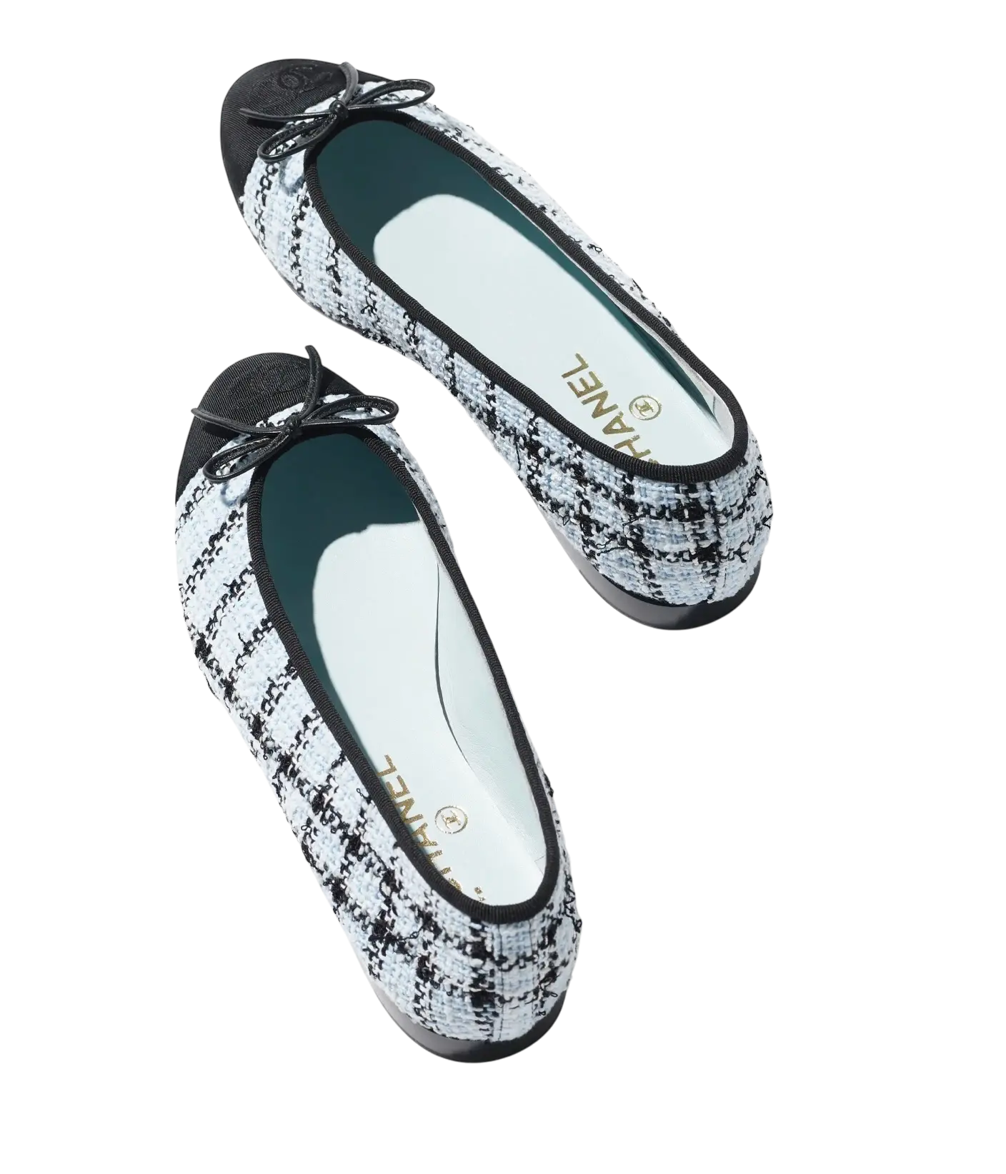 Chanel Ballet Flats Light Blue & Black Tweed / Grosgrain