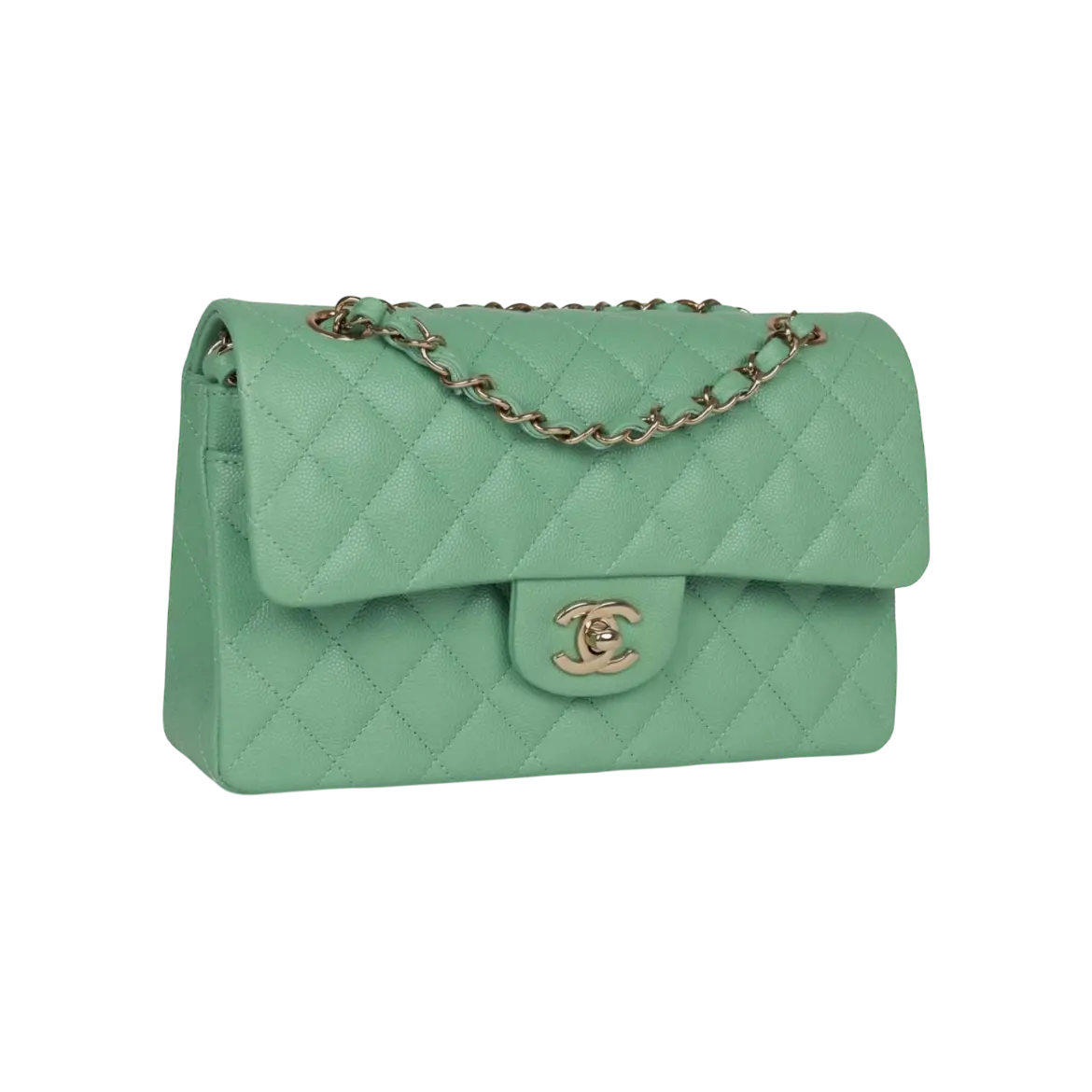 Chanel Classic Double Flap Green Caviar Light Gold Hardware