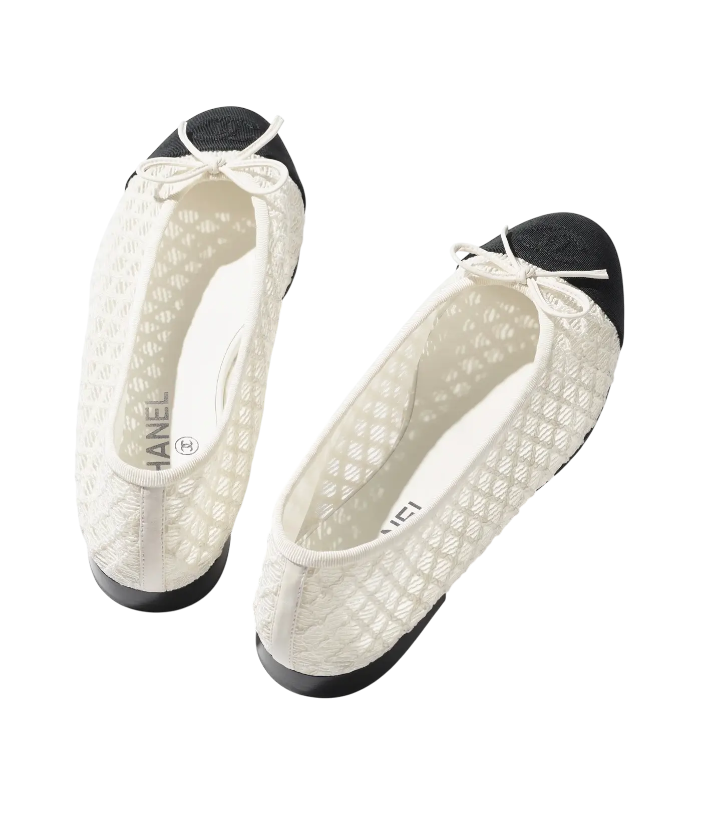 Chanel Ballet Flats White & Black Embroidery / Grosgrain