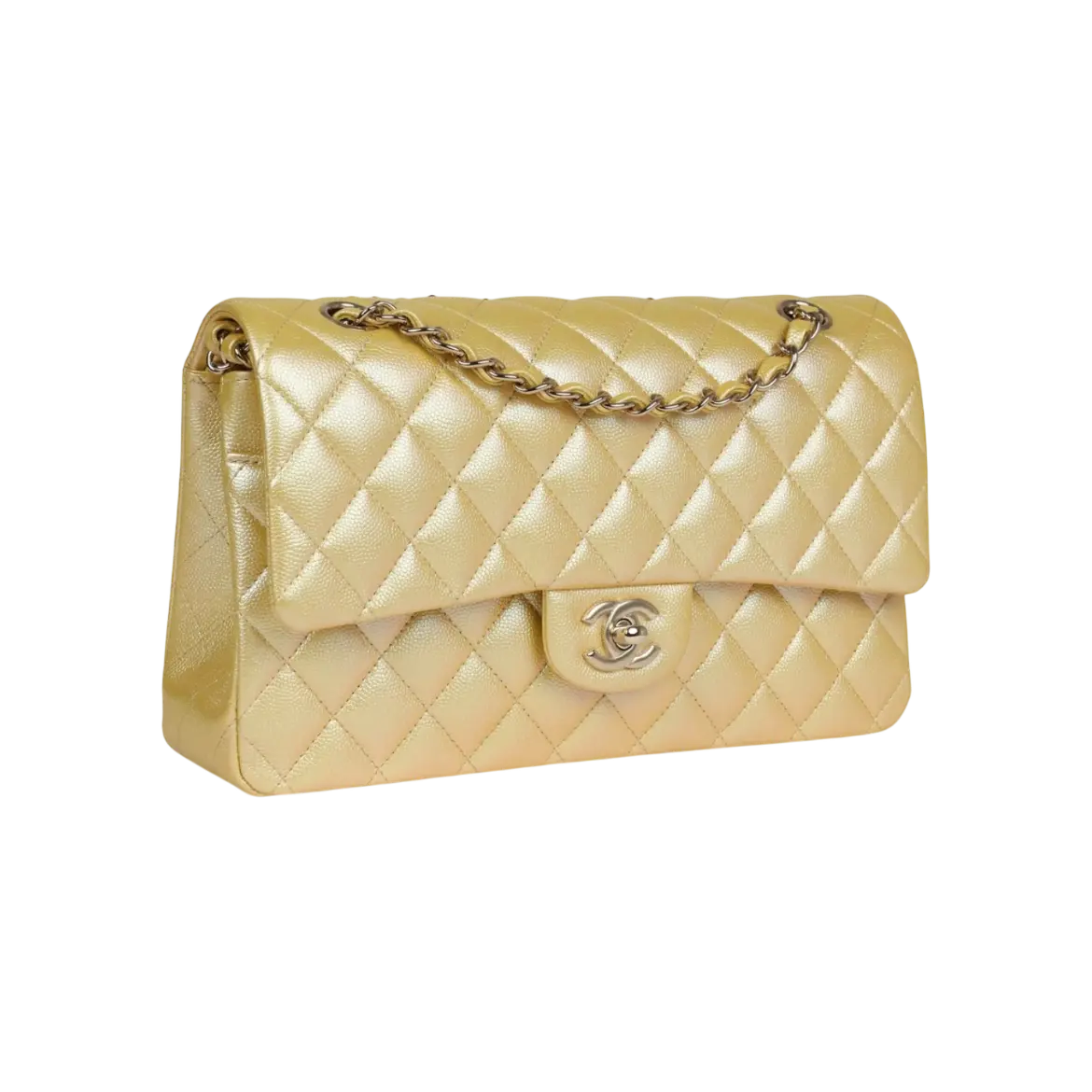 Chanel Classic Double Flap Bag Yellow Iridescent Caviar Light Gold Hardware