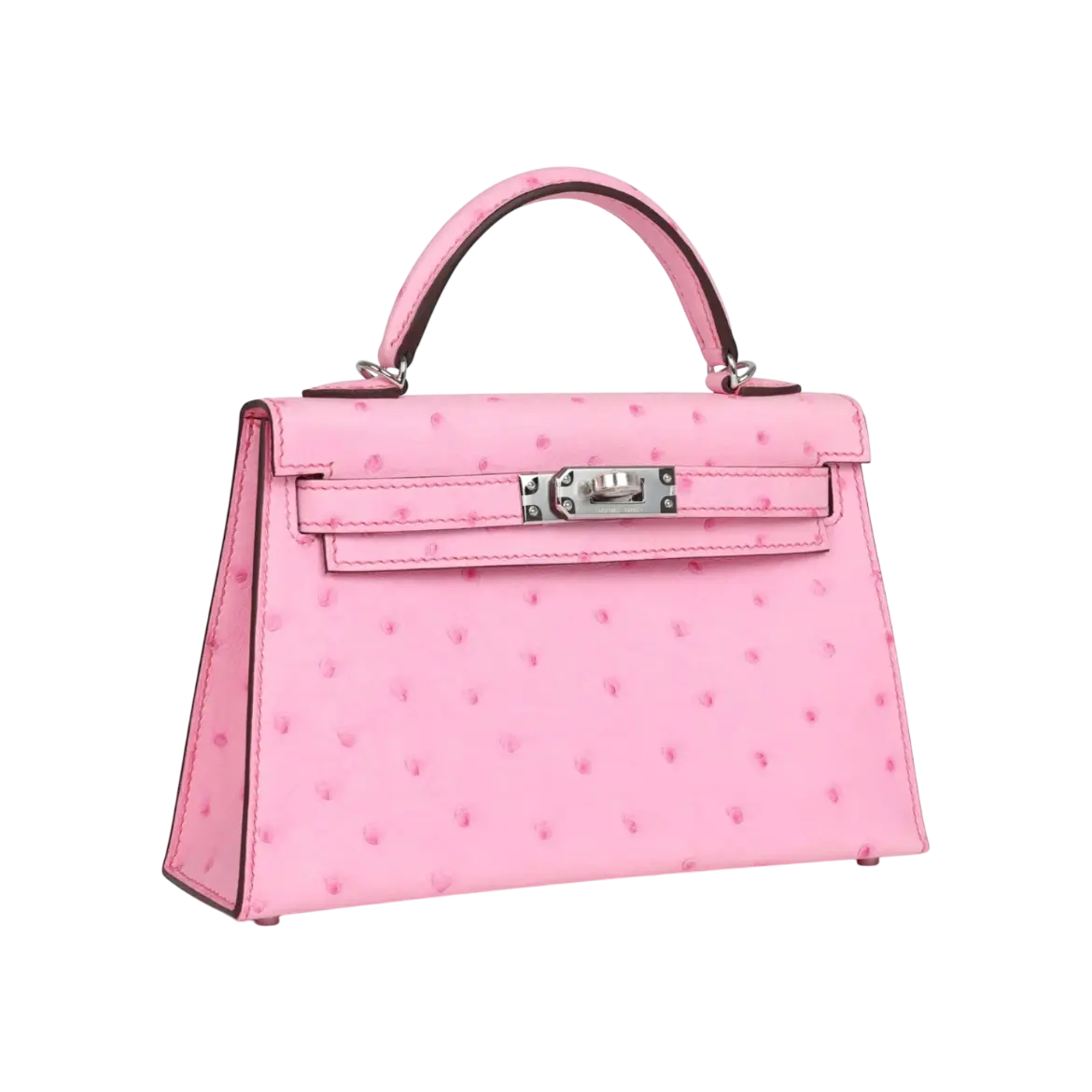 Hermès Mini Kelly Sellier Bubblegum Ostrich Palladium Hardware