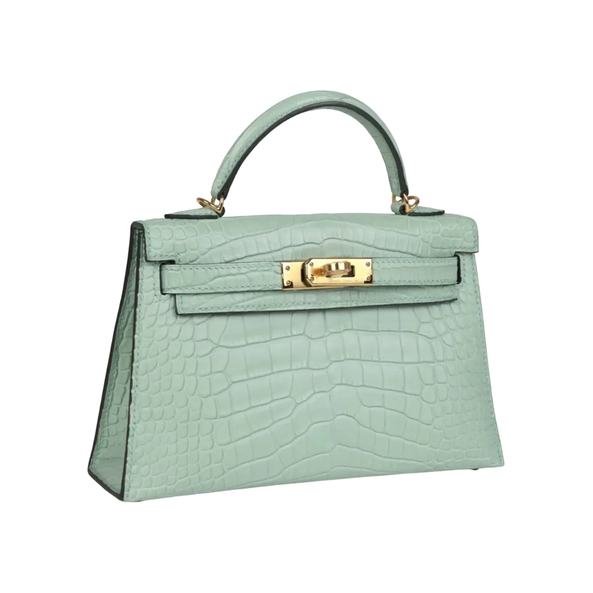 Hermès Mini Kelly Sellier Vert D'Eau Matte Alligator Gold Hardware