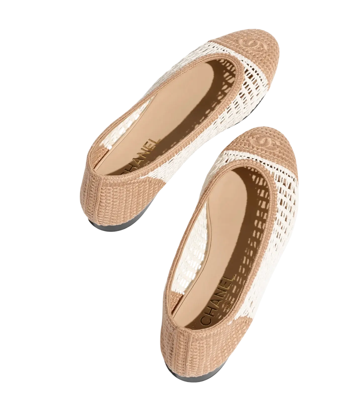 Chanel Ballet Flats White & Beige Raffia