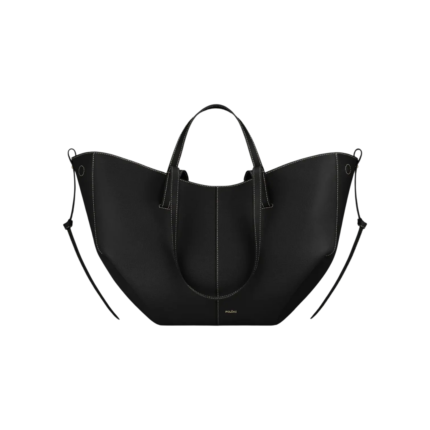 Polene Cyme Tote Bag Black Ecru Stitching