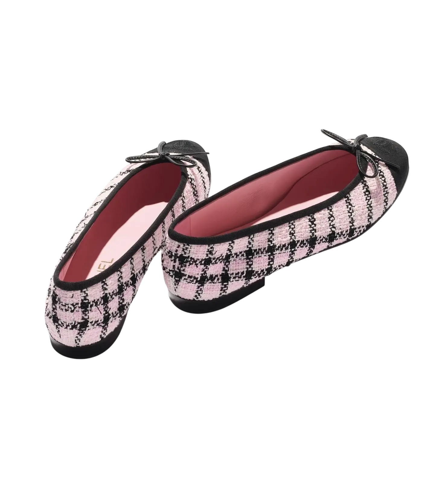 Chanel Ballet Flats Pink & Black Tweed / Grosgrain