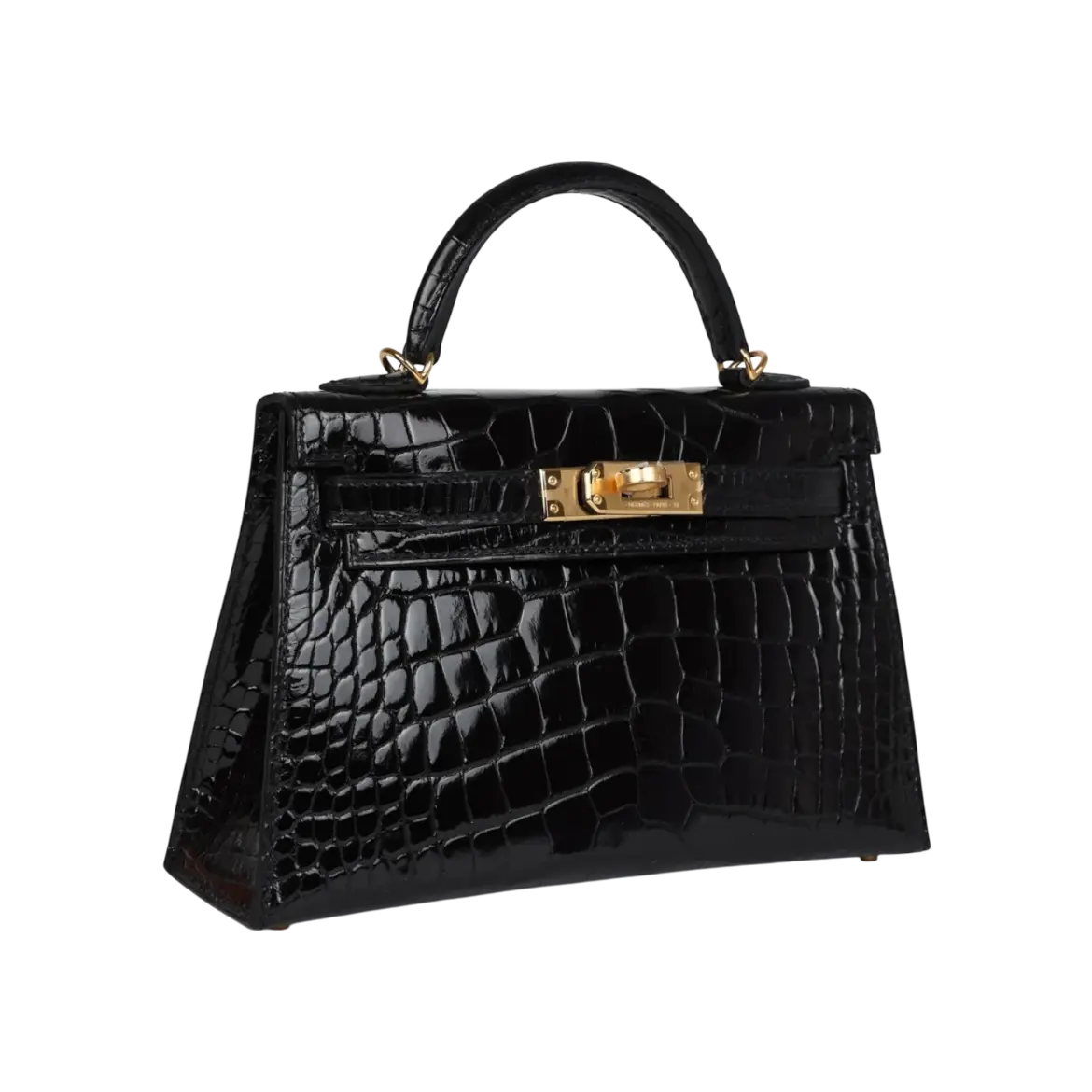 Hermès Mini Kelly Sellier Black Shiny Alligator Gold Hardware