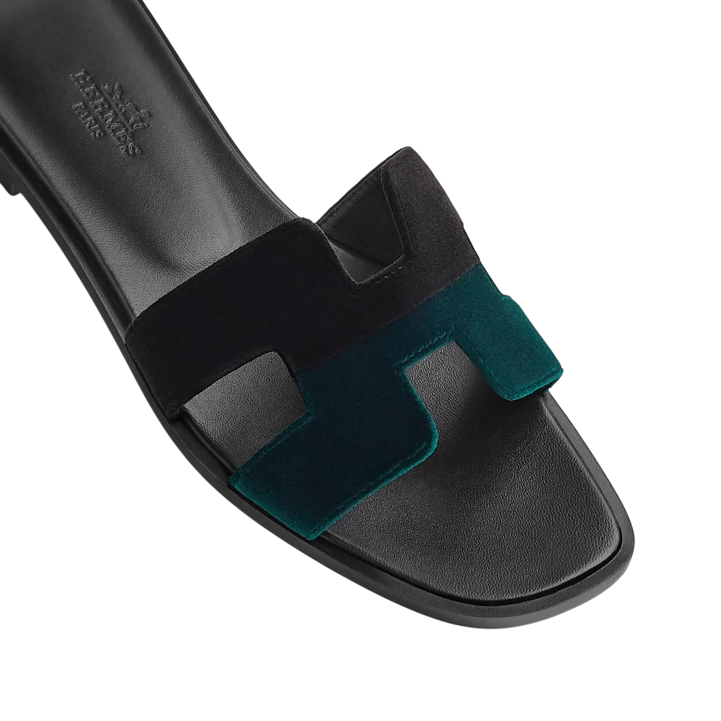 Hermes Oran Sandal Noir / Vert Mousse