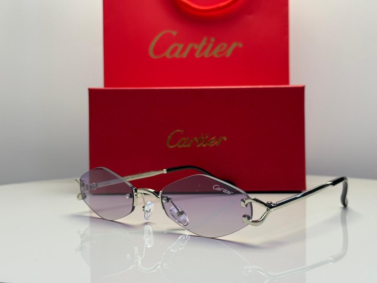 Cartier | Panthère de Cartier Rimless Sunglasses – Gold / Blue