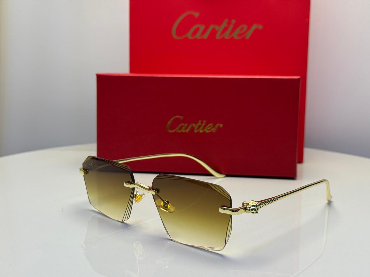 Cartier | Panthère de Cartier Rimless Sunglasses – Gold / Grey