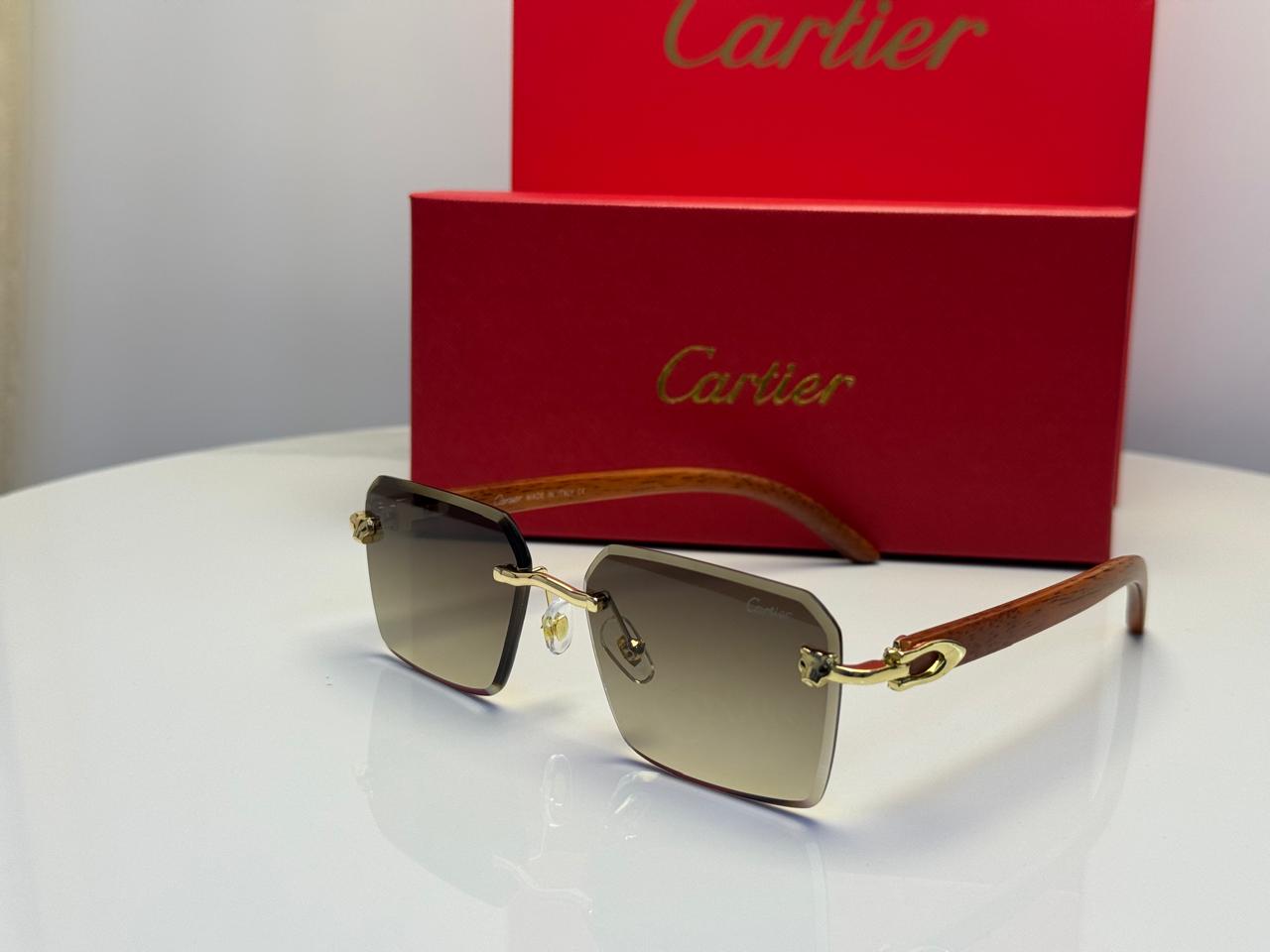 Cartier | Panthère de Cartier Rimless Sunglasses – Gold / Grey / Black