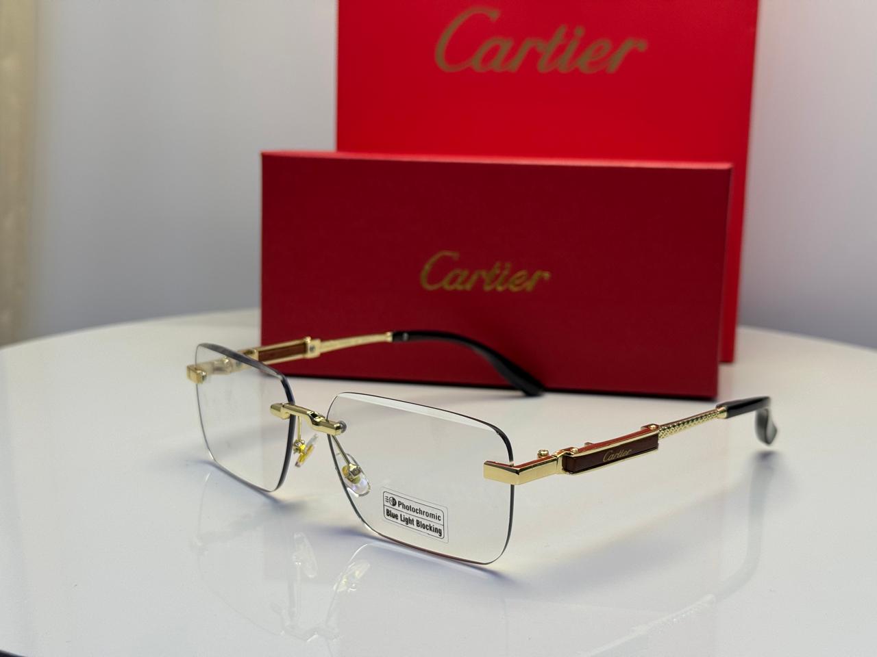 Cartier | Rimless Rectangular Wood Metal Eyeglasses – Black / Gold