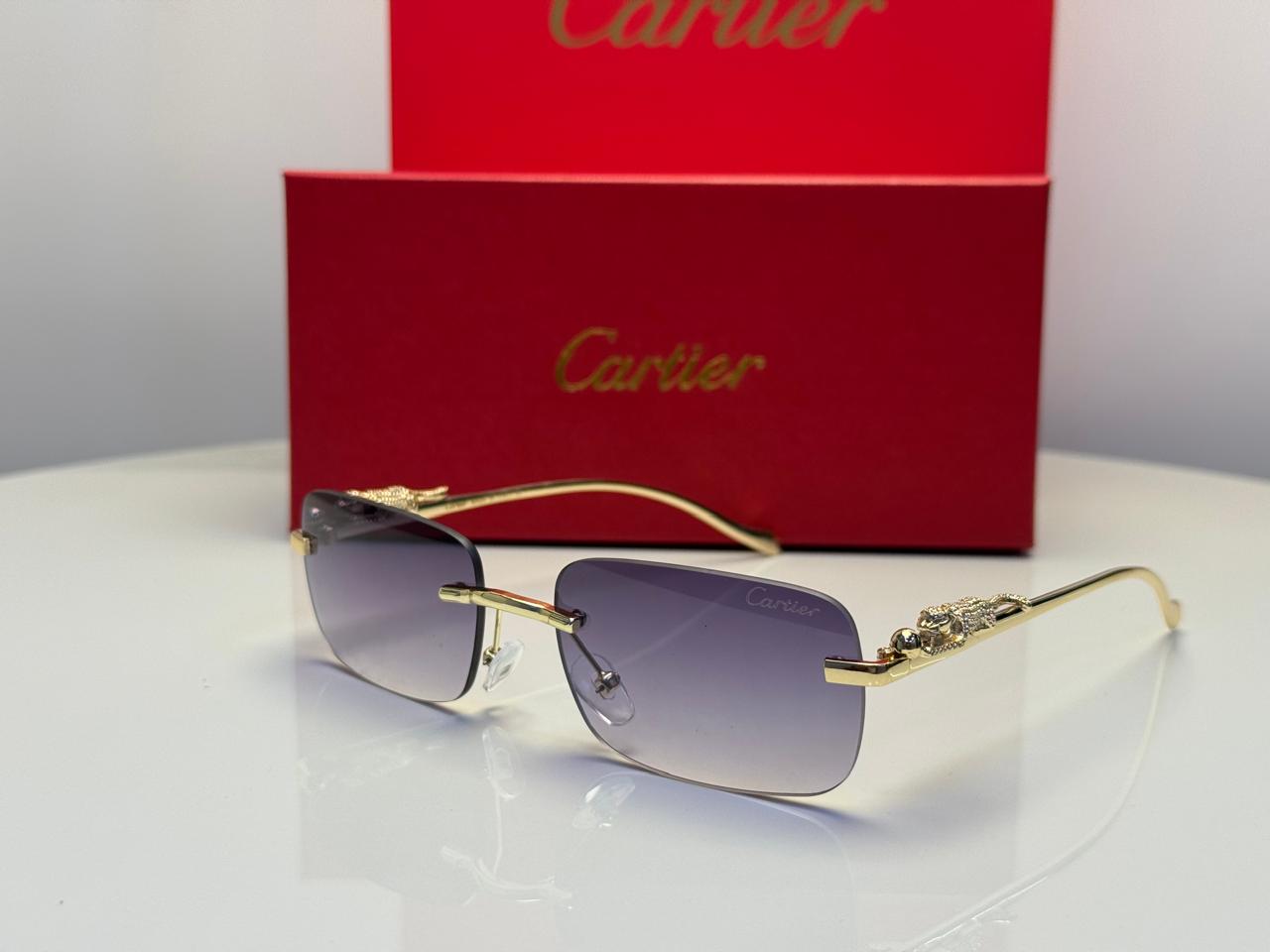 Cartier | Panthère de Cartier Rectangular Sunglasses – Gold / Light Blue