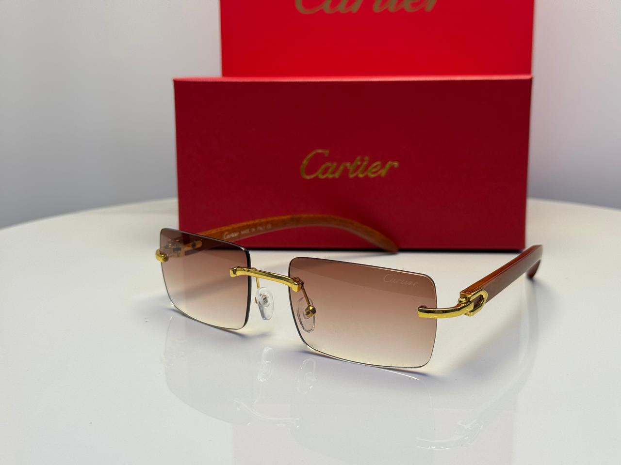 Cartier | C Decor Diamond Shaped Rimless Sunglasses – Gold / Brown Gradient