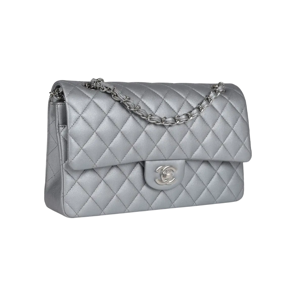 Chanel Classic Double Flap Silver Caviar Silver Hardware