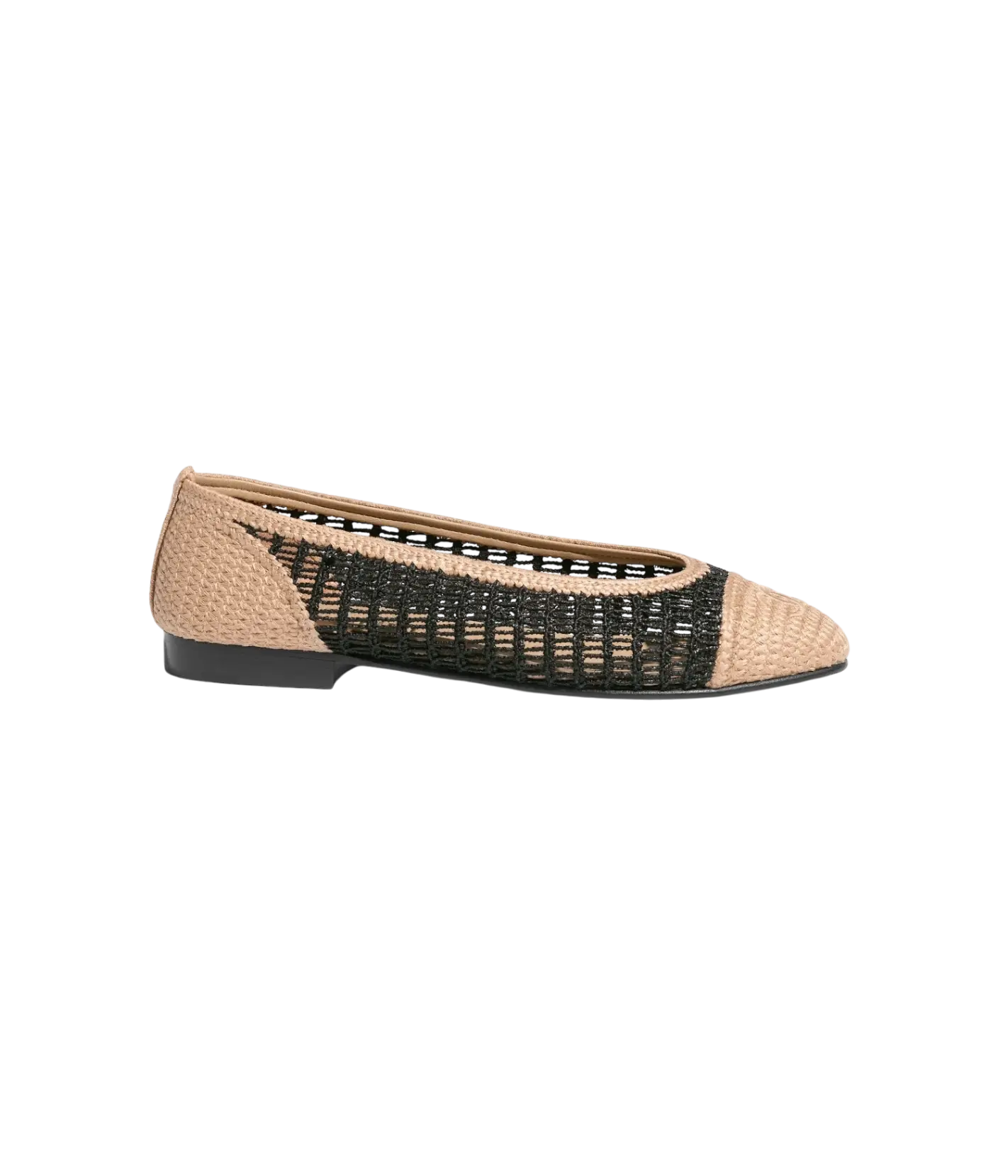 Chanel Ballet Flats Black & Beige Raffia
