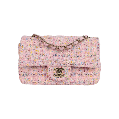 Chanel Mini Flap Bag Pink Tweed and Sequin Light Gold Hardware
