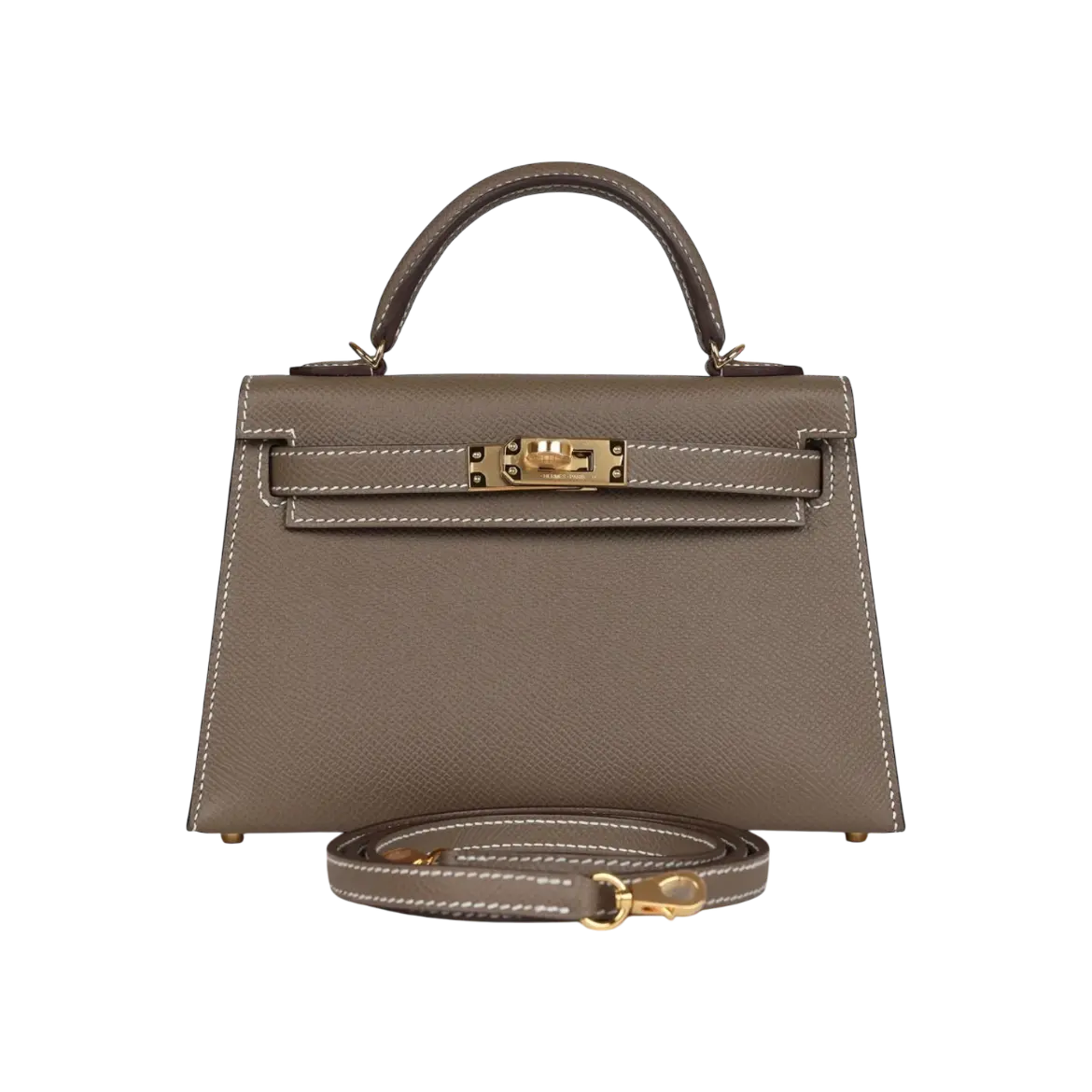 Hermès Mini Kelly Sellier Etoupe Madame Gold Hardware