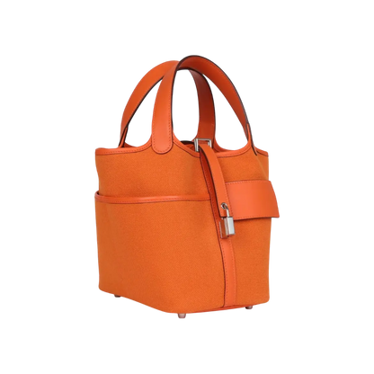 Hermès Picotin Cargo 18 Orange Swift / Toile Canvas Palladium Hardware
