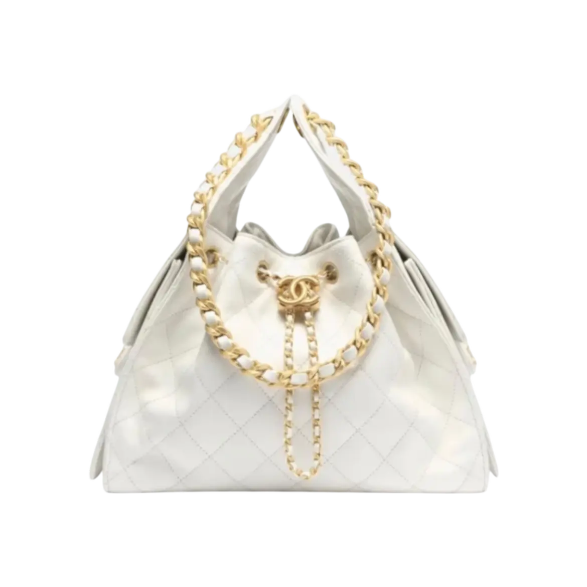 Chanel 25 Small Handbag White Gold