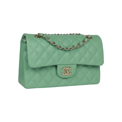 Chanel Classic Double Flap Green Caviar Light Gold Hardware
