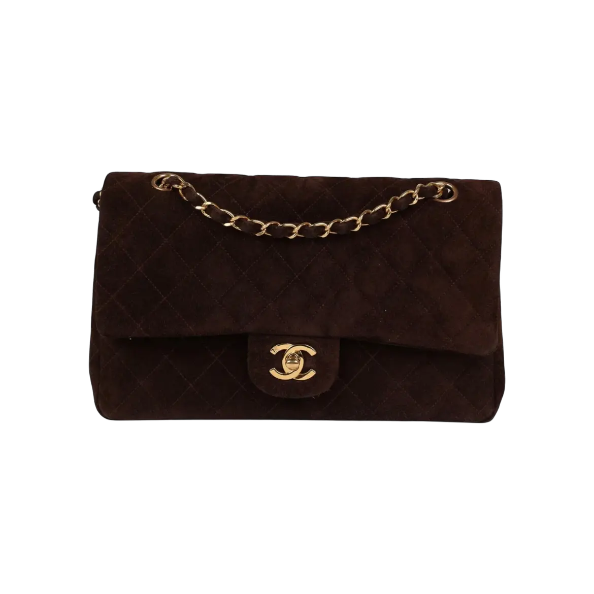 Chanel Classic Double Flap Bag Brown Suede Gold Hardware