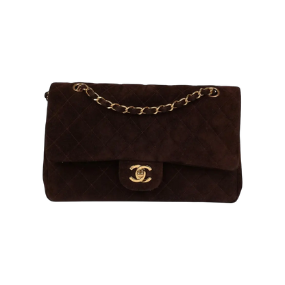 Chanel Classic Double Flap Bag Brown Suede Gold Hardware