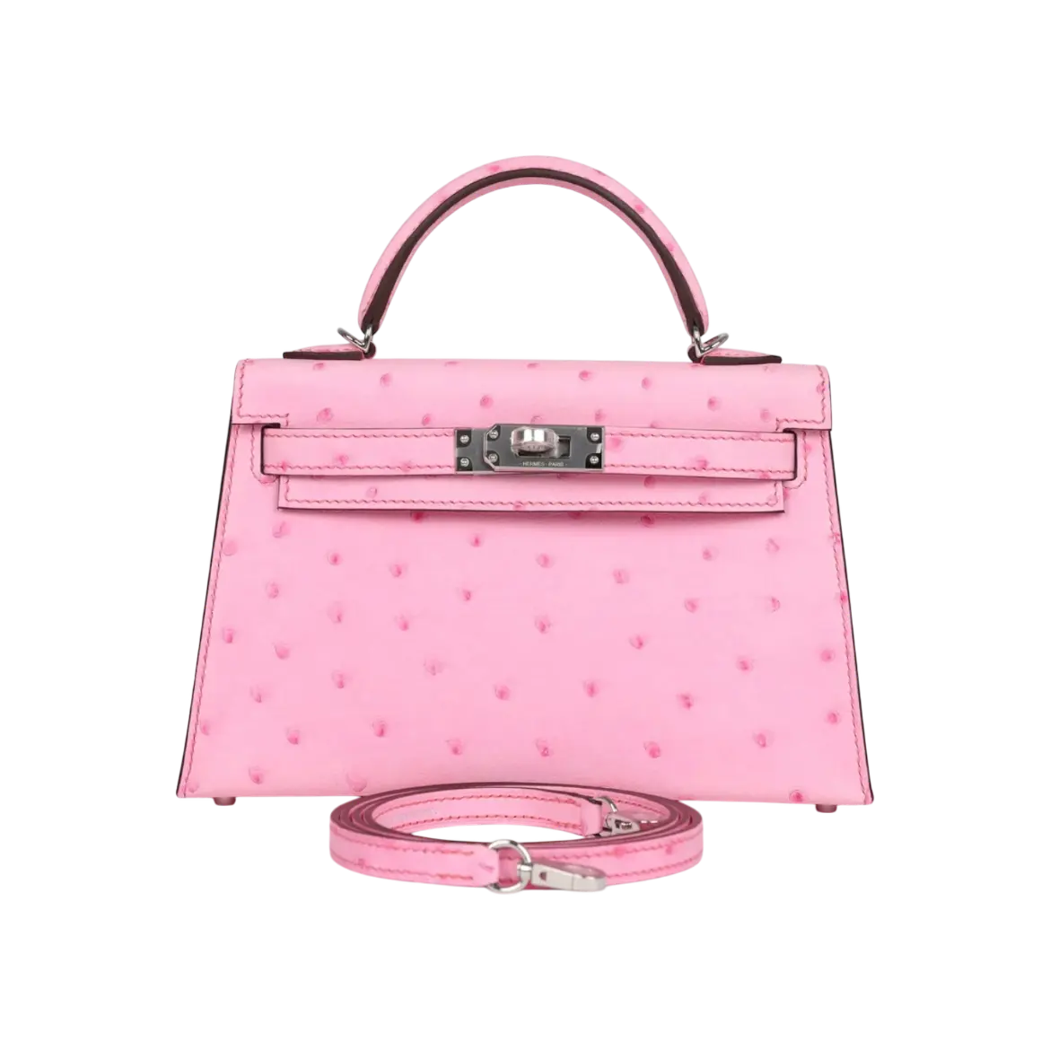 Hermès Mini Kelly Sellier Bubblegum Ostrich Palladium Hardware