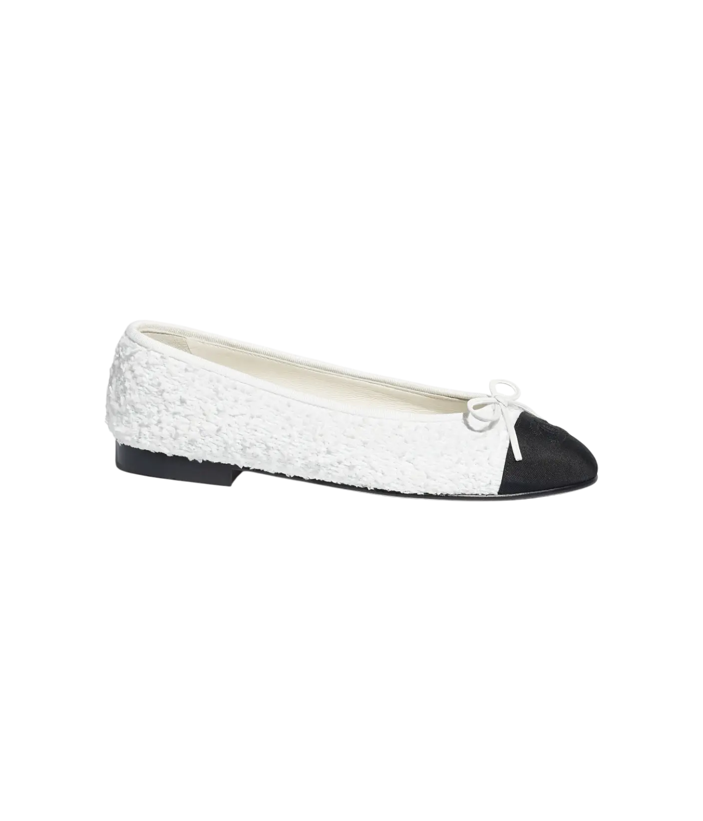 Chanel Ballet Flats White & Black Cotton Tweed / Grosgrain