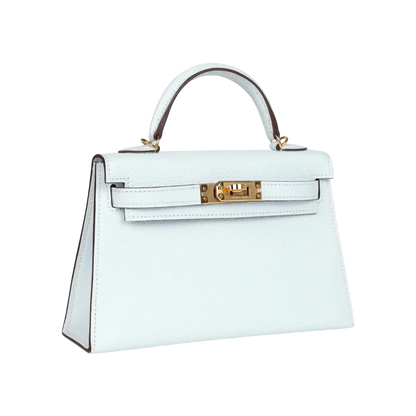 Hermès Mini Kelly Sellier Bleu Brume Chevre Gold Hardware