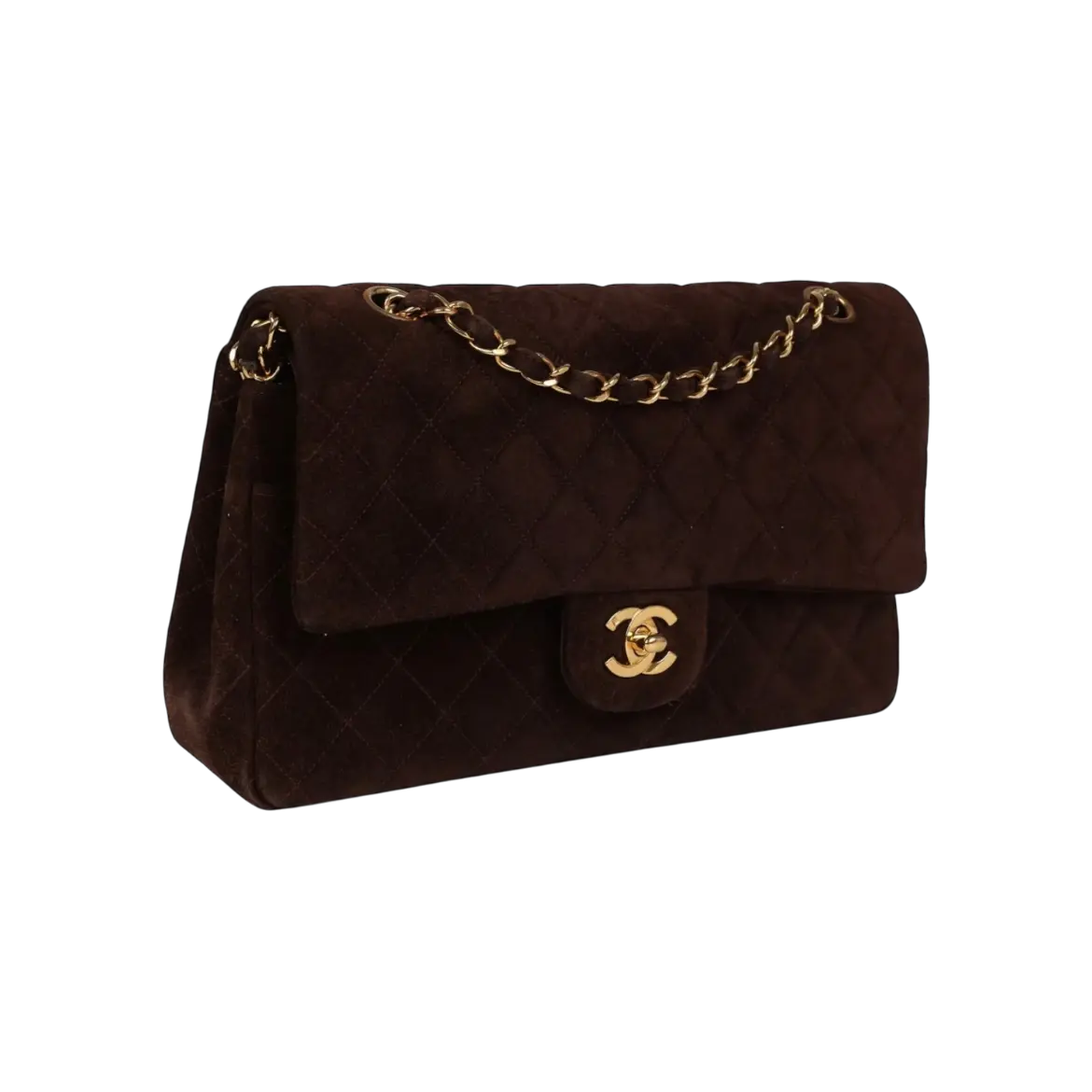 Chanel Classic Double Flap Bag Brown Suede Gold Hardware