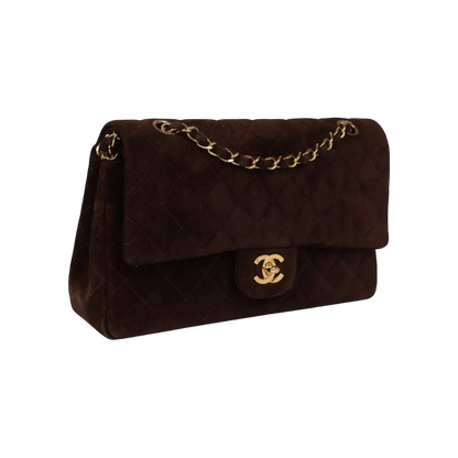 Chanel Classic Double Flap Bag Brown Suede Gold Hardware