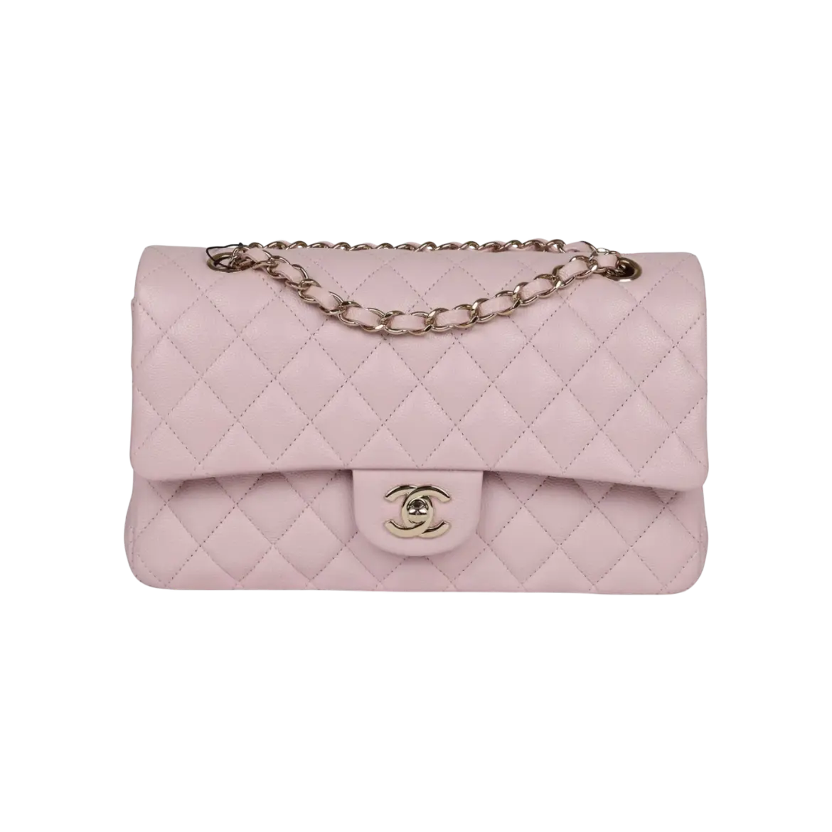 Chanel Classic Double Flap Bag Light Pink Lambskin Light Gold Hardware