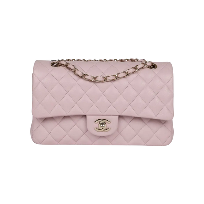 Chanel Classic Double Flap Bag Light Pink Lambskin Light Gold Hardware