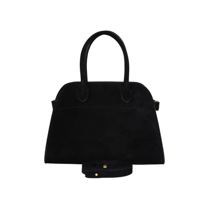 The Row Soft Margaux 10 Bag Black Suede Gold Hardware