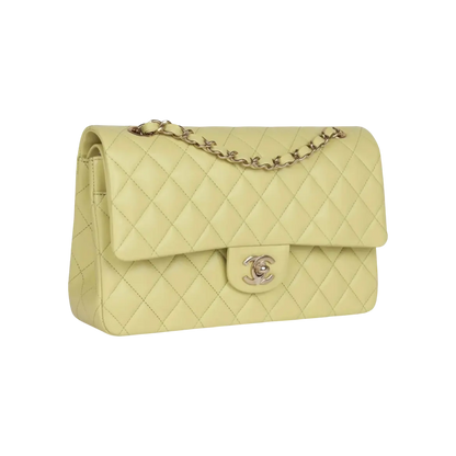 Chanel Classic Double Flap Bag Light Green Lambskin Light Gold Hardware