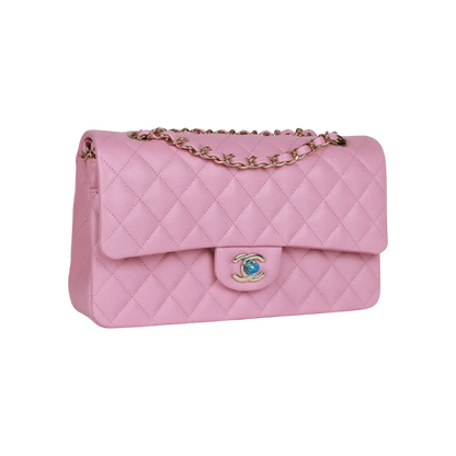 Chanel Classic Double Flap Bag Dark Pink Caviar Light Gold Hardware