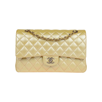 Chanel Classic Double Flap Bag Yellow Iridescent Caviar Light Gold Hardware