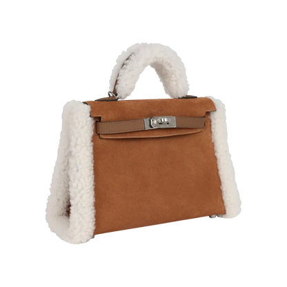 Hermès Mini Kelly Teddy Chamois Shearling / Swift Palladium Hardware