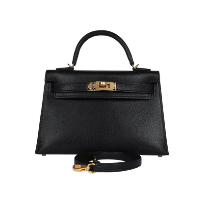 Hermès Mini Kelly Sellier Black Chevre Mysore Gold Hardware