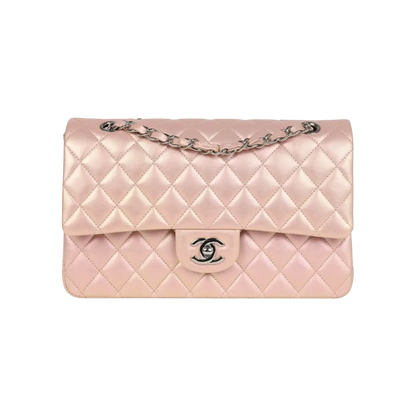 Chanel Classic Double Flap Bag Pink Iridescent Lambskin Silver Hardware