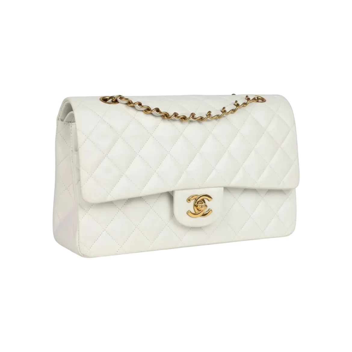 Chanel Classic Double Flap Bag White Lambskin Gold Hardware