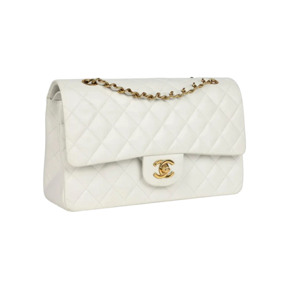 Chanel Classic Double Flap Bag White Lambskin Gold Hardware