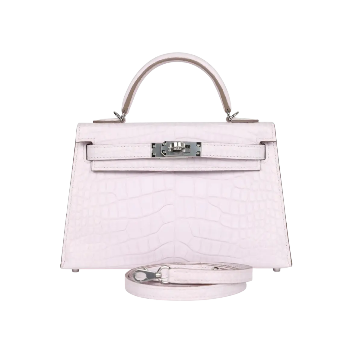 Hermès Mini Kelly Sellier Mauve Pale Boreal Satin Alligator Palladium Hardware