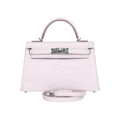 Hermès Mini Kelly Sellier Mauve Pale Boreal Satin Alligator Palladium Hardware
