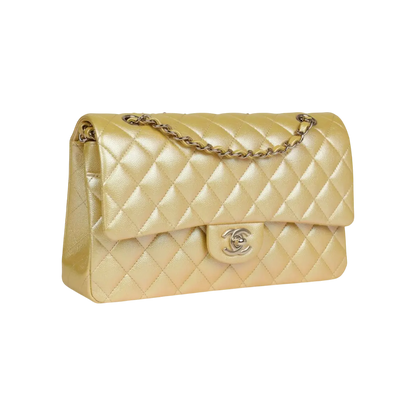 Chanel Classic Double Flap Bag Yellow Iridescent Caviar Light Gold Hardware