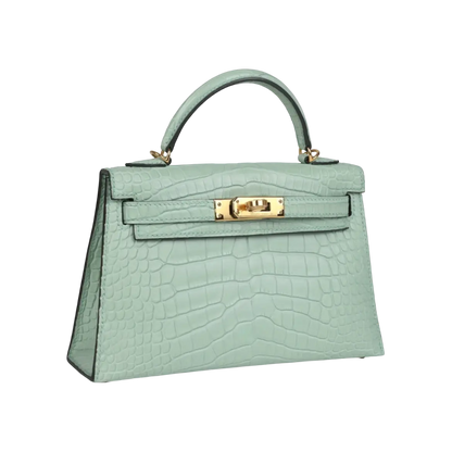 Hermès Mini Kelly Sellier Vert D'Eau Matte Alligator Gold Hardware