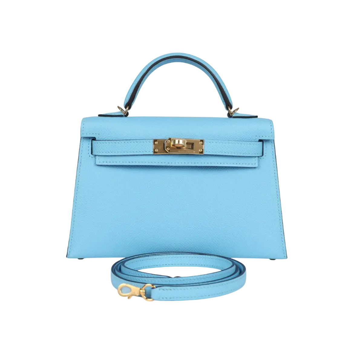Hermès Mini Kelly Sellier Celeste Epsom Gold Hardware