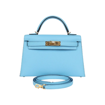 Hermès Mini Kelly Sellier Celeste Epsom Gold Hardware