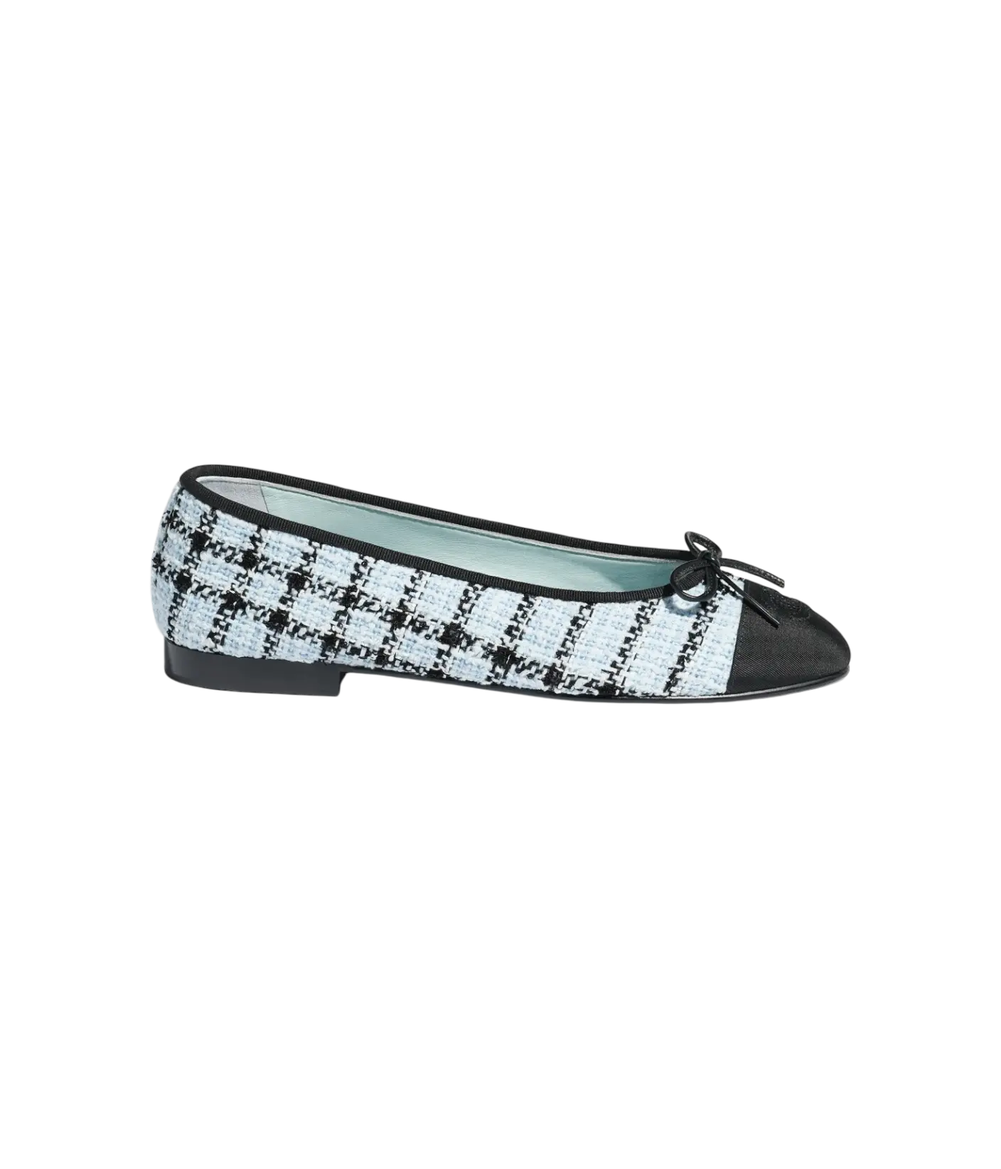 Chanel Ballet Flats Light Blue & Black Tweed / Grosgrain