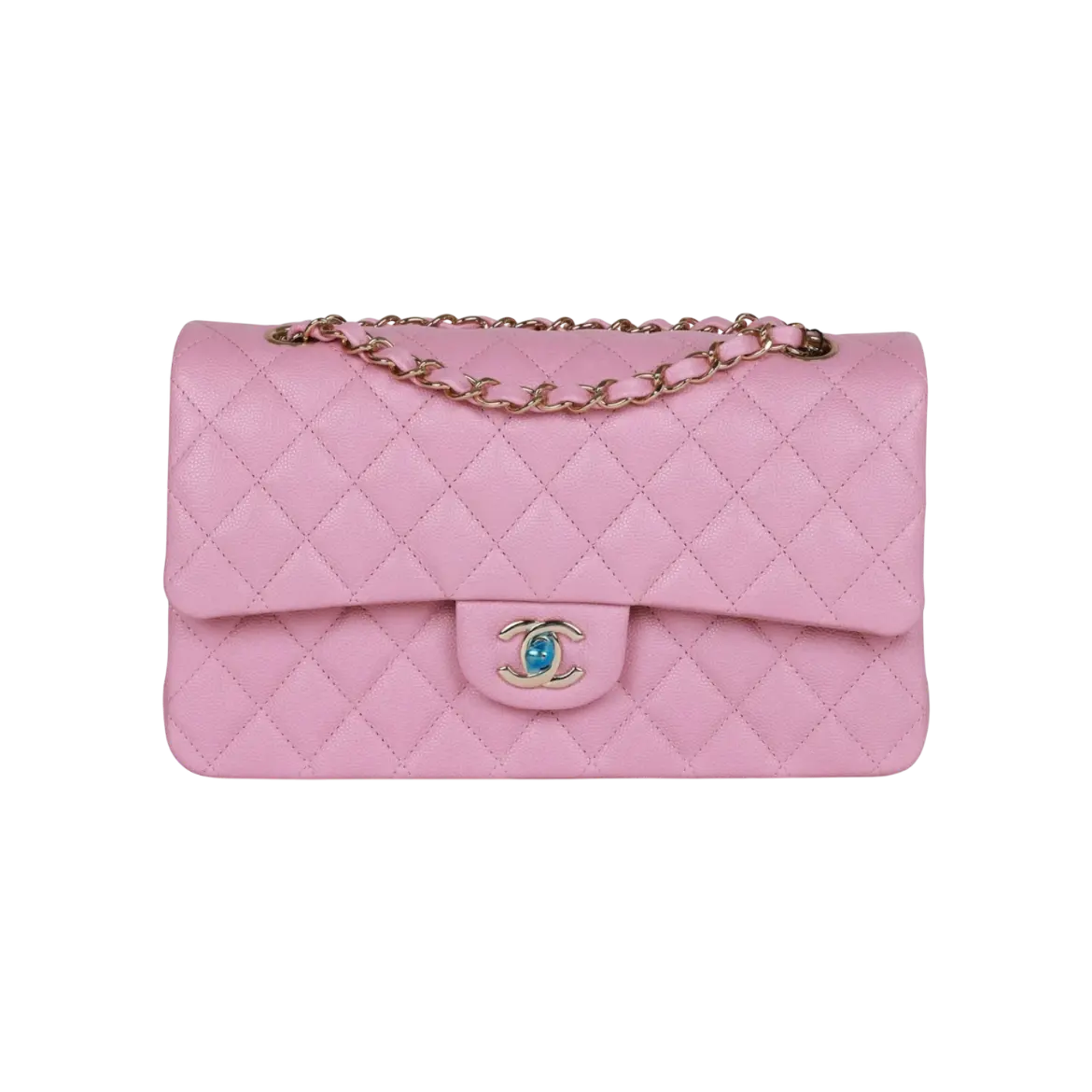 Chanel Classic Double Flap Bag Dark Pink Caviar Light Gold Hardware